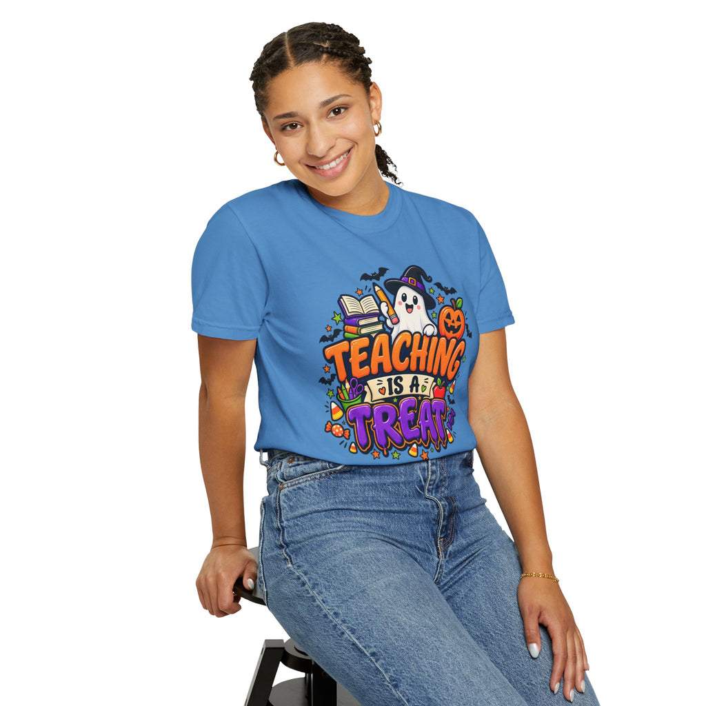 Teaching Is a Treat Halloween T-Shirt — Cute Ghost & Pumpkin Teacher Tee