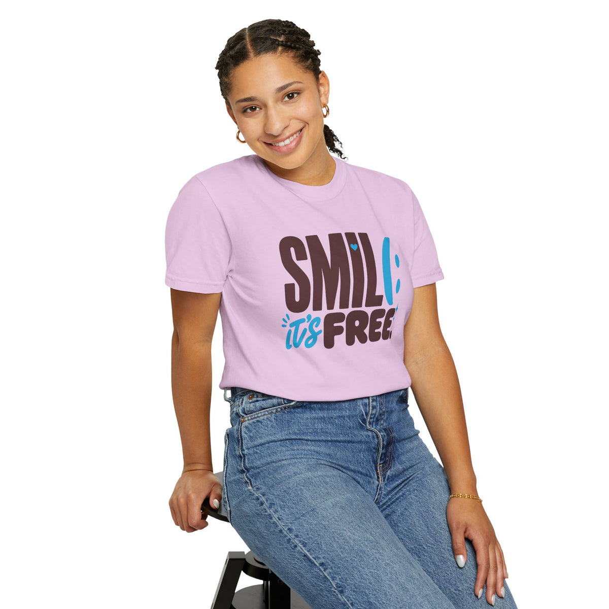 SMIL(: IT’S FREE. Brown & Bright Blue Garment-Dyed Graphic Tee