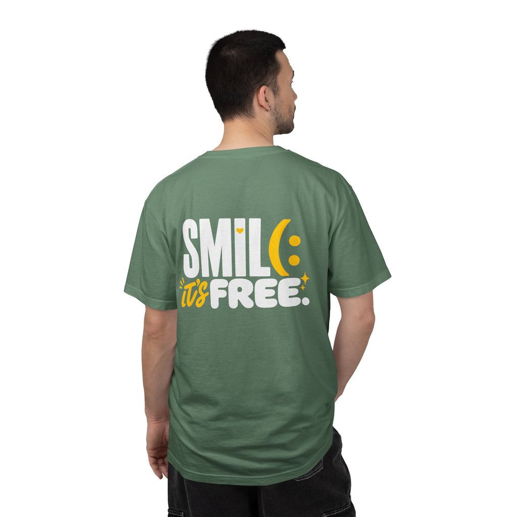SMIL(: IT’S FREE. White & Yellow Front-and-Back Garment-Dyed Tee