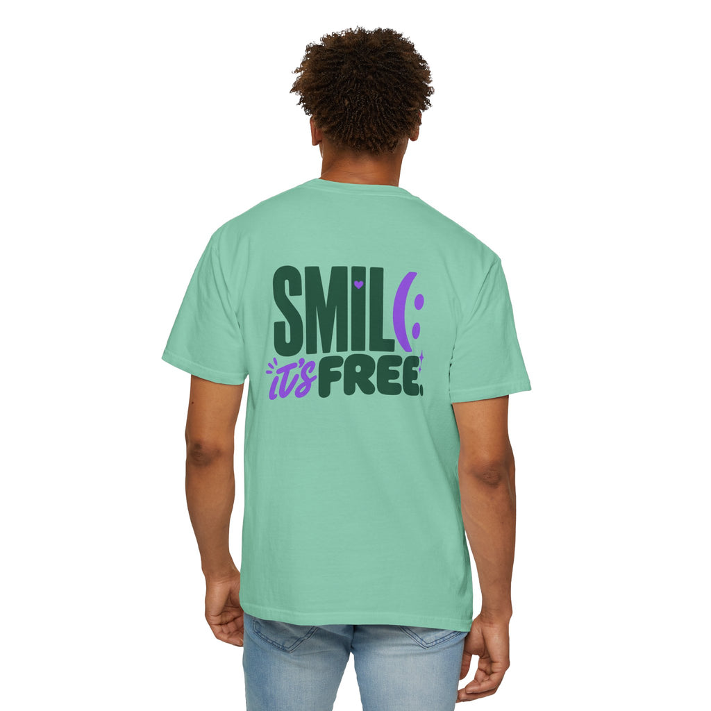 SMIL(: IT’S FREE. Green & Purple Front-and-Back Garment-Dyed Tee