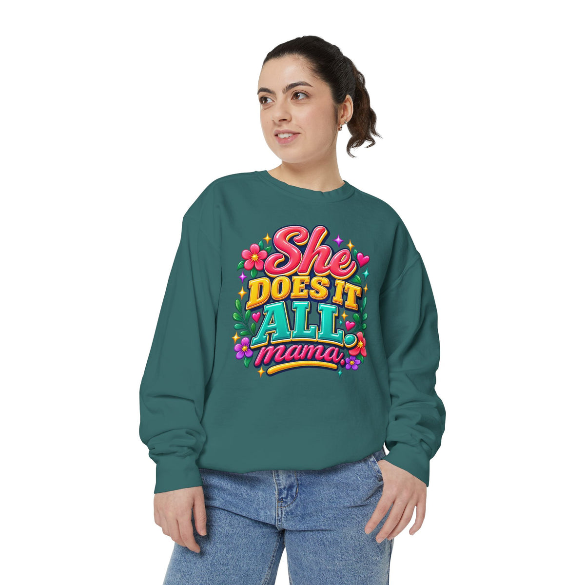 She Does It All Mama Sweatshirt — Floral Mom Appreciation Crewneck