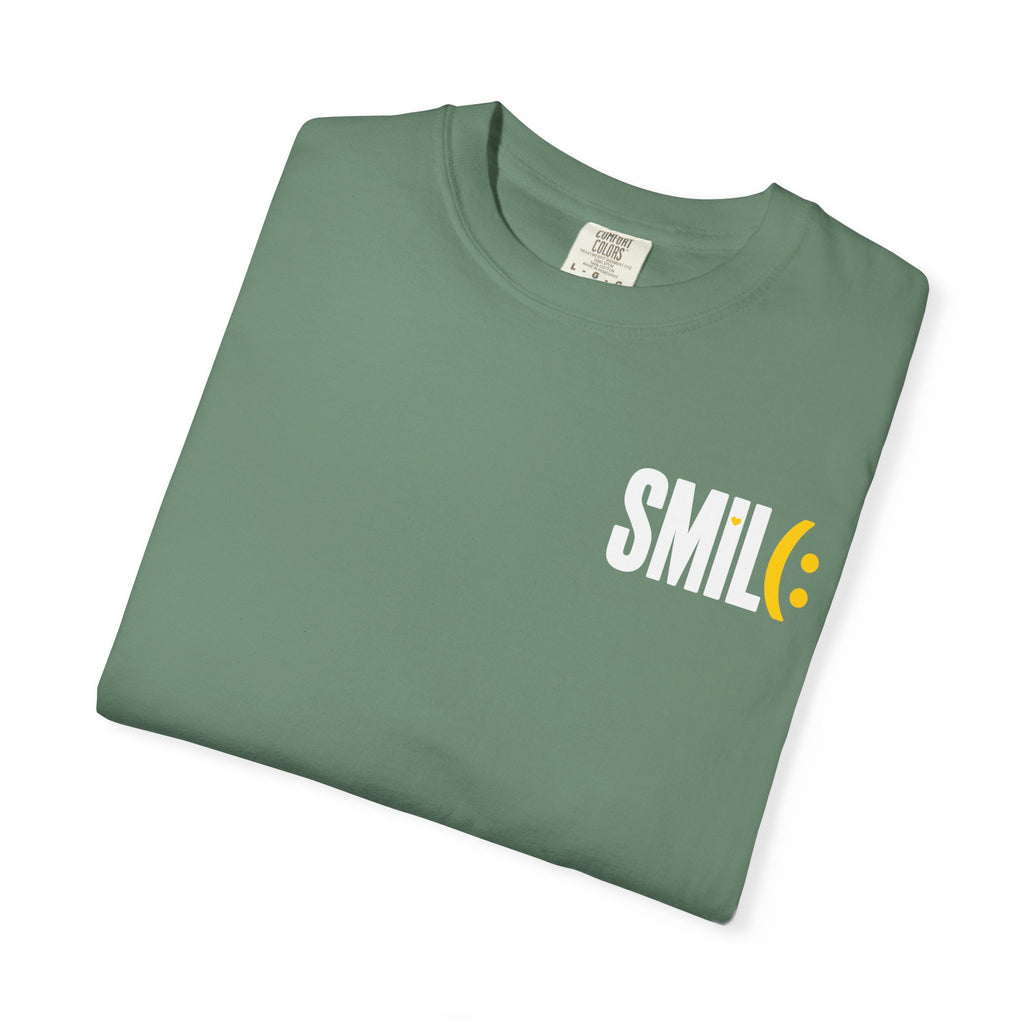 SMIL(: IT’S FREE. White & Yellow Front-and-Back Garment-Dyed Tee