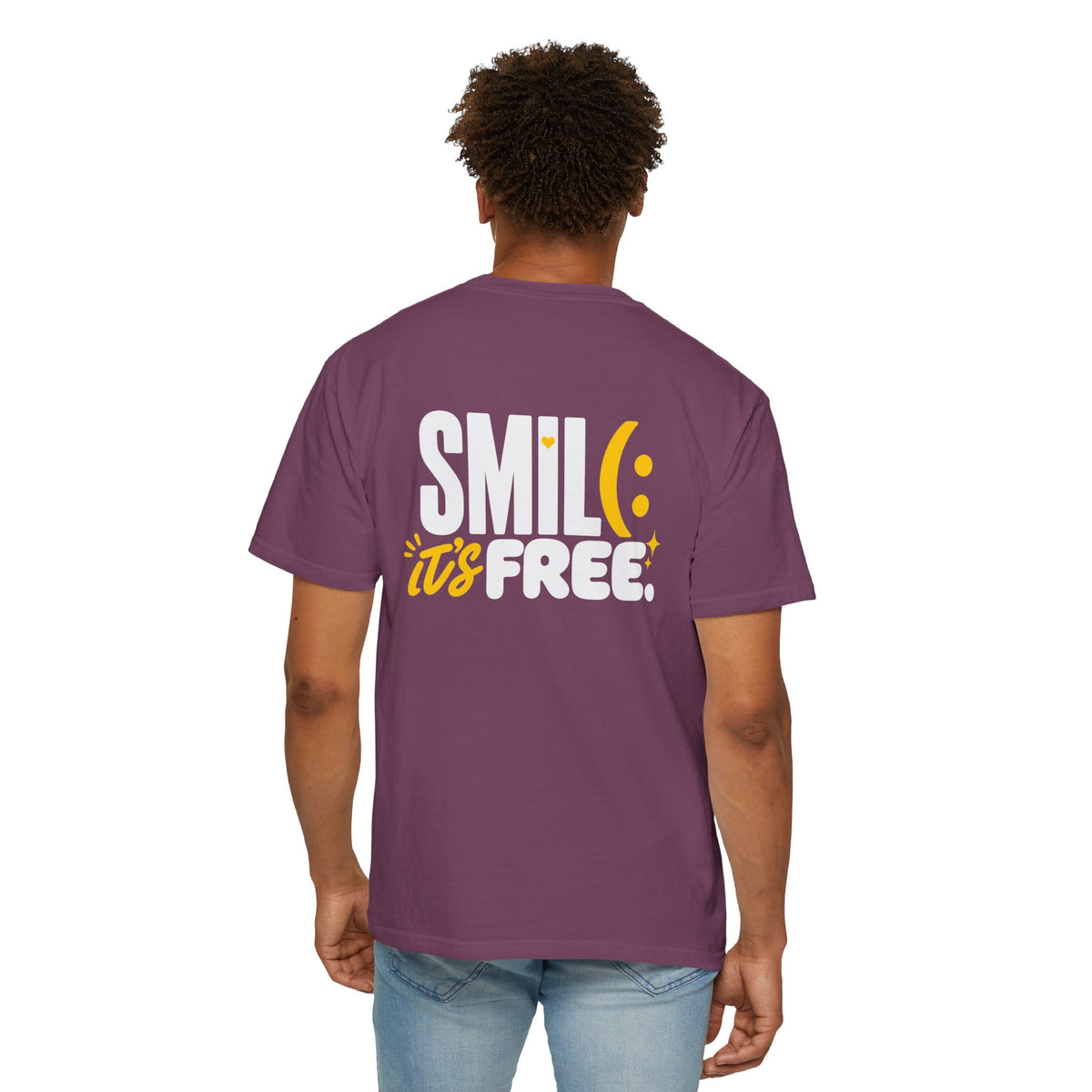 SMIL(: IT’S FREE. White & Yellow Front-and-Back Garment-Dyed Tee