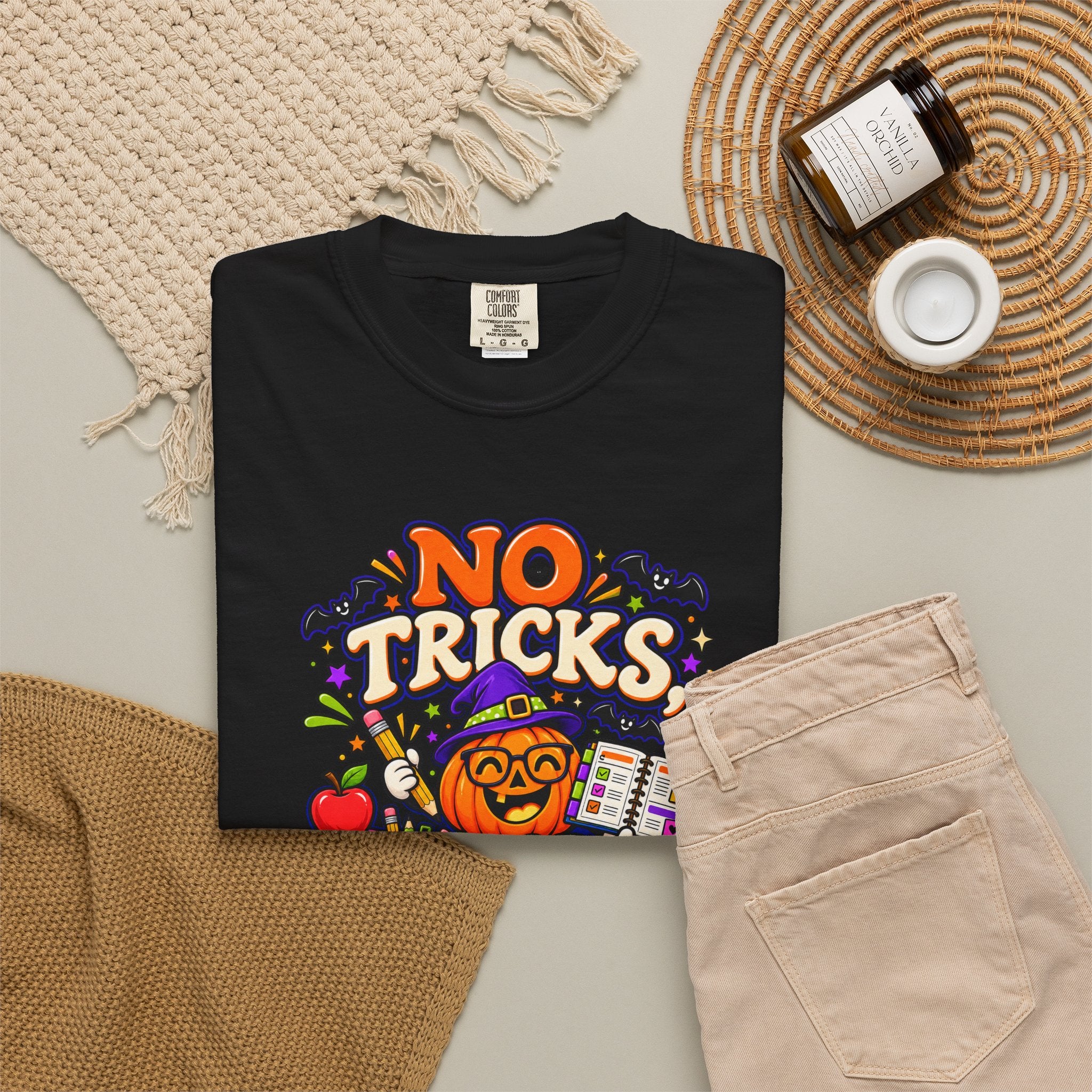Halloween Teacher T-Shirt - "No Tricks, Just Lesson Plans"