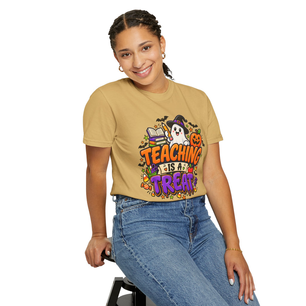 Teaching Is a Treat Halloween T-Shirt — Cute Ghost & Pumpkin Teacher Tee