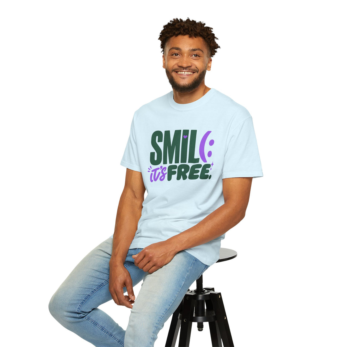 SMIL(: IT’S FREE. Forest Green & Purple Garment-Dyed Graphic Tee