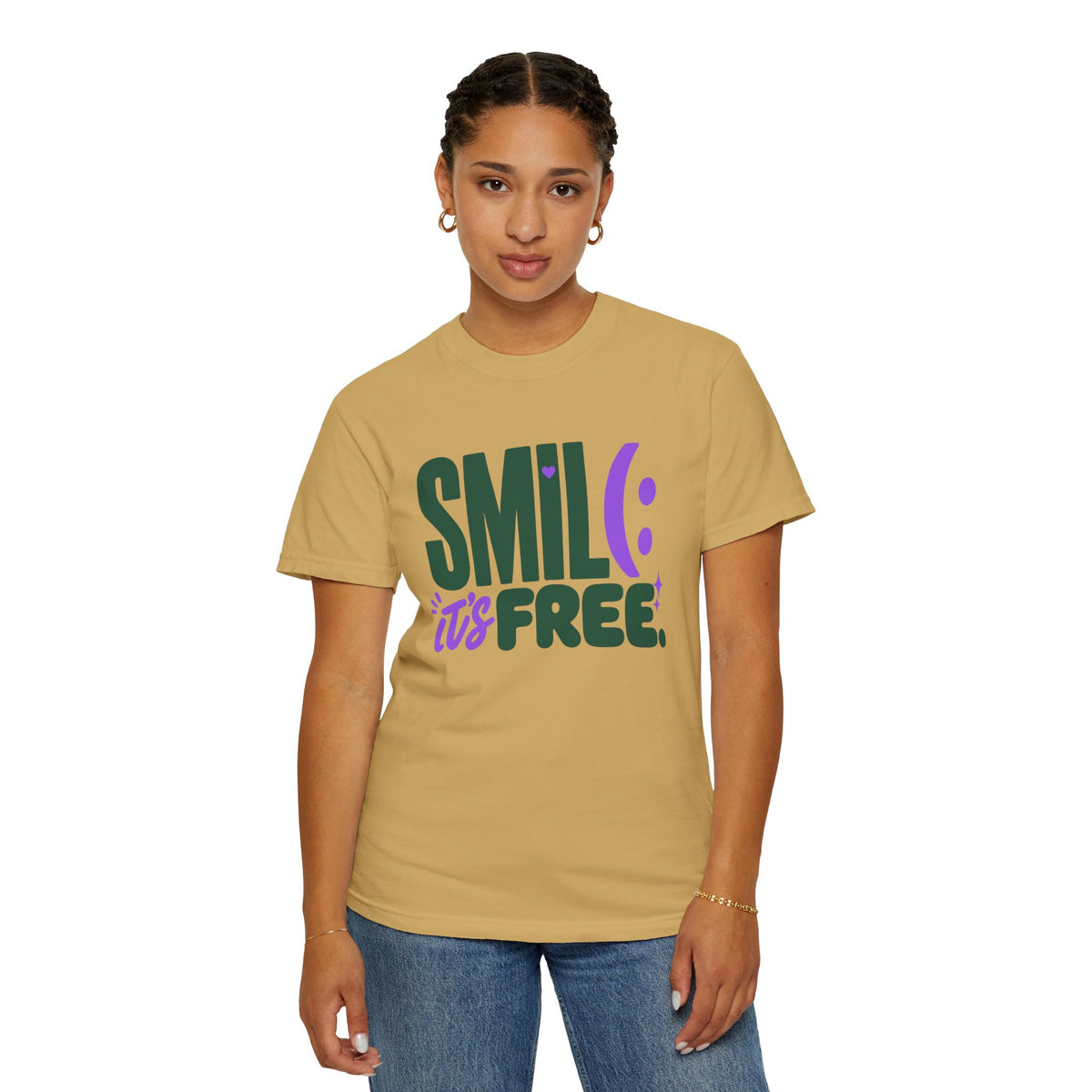 SMIL(: IT’S FREE. Forest Green & Purple Garment-Dyed Graphic Tee