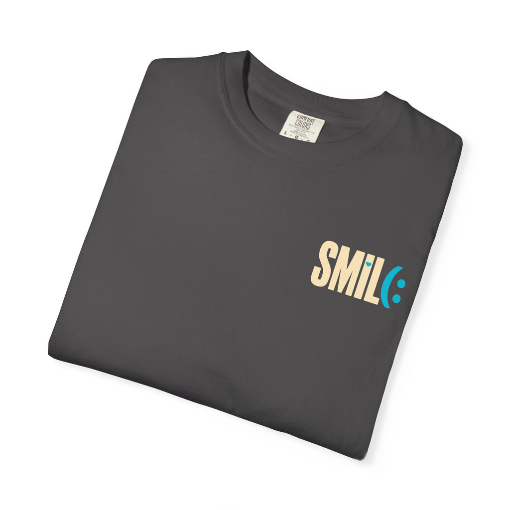 SMIL(: IT’S FREE. Charcoal & Plum Front-and-Back Tee