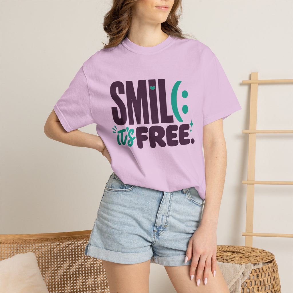 SMIL(: IT’S FREE. Plum & Teal Garment-Dyed Graphic Tee