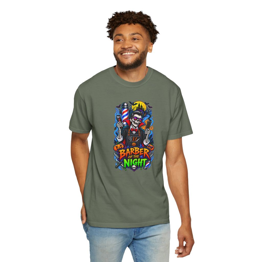 Barber of the Night Halloween Tee – Adult Unisex Barbershop Shirt