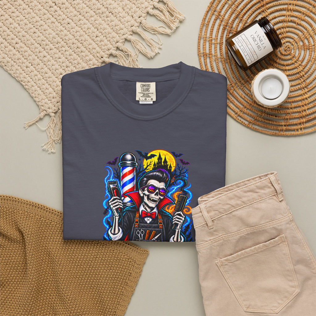 Barber of the Night Halloween Tee – Adult Unisex Barbershop Shirt
