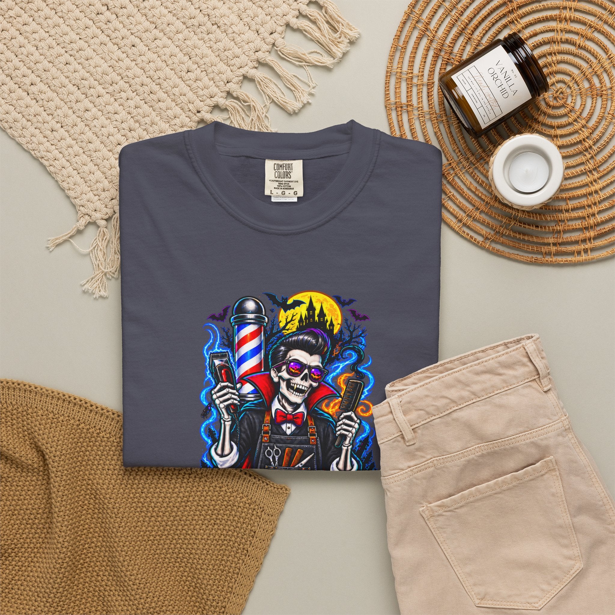 Barber of the Night Halloween Tee – Adult Unisex Barbershop Shirt