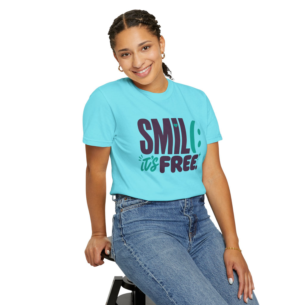 SMIL(: IT’S FREE. Plum & Teal Garment-Dyed Graphic Tee