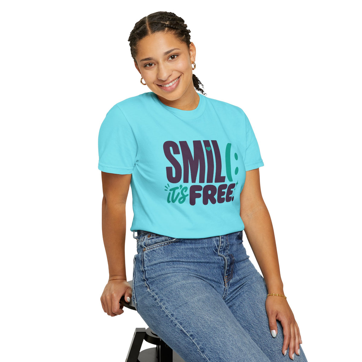 SMIL(: IT’S FREE. Plum & Teal Garment-Dyed Graphic Tee