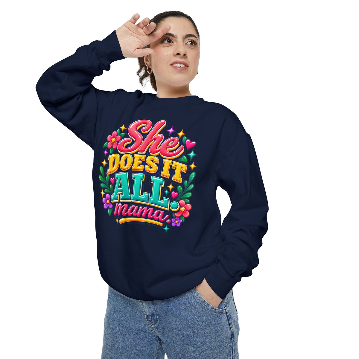 She Does It All Mama Sweatshirt — Floral Mom Appreciation Crewneck