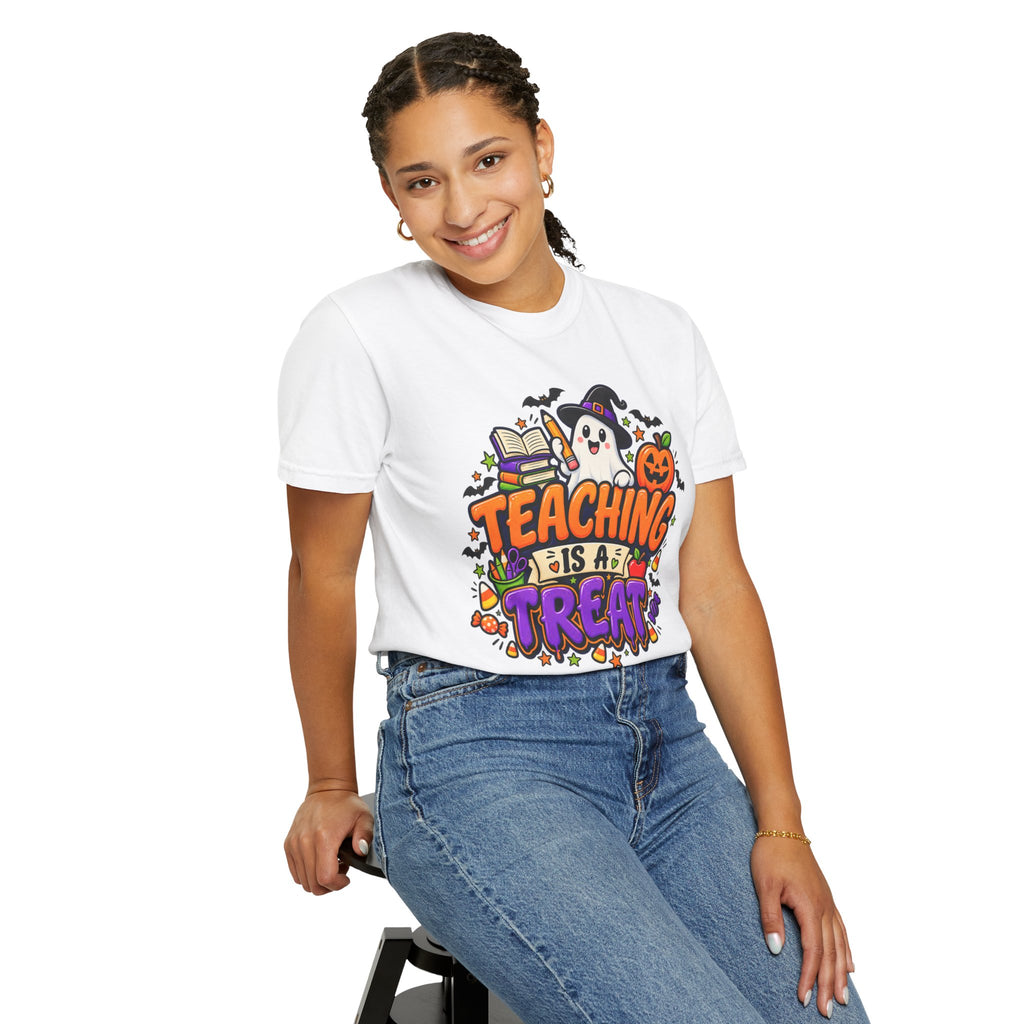 Teaching Is a Treat Halloween T-Shirt — Cute Ghost & Pumpkin Teacher Tee
