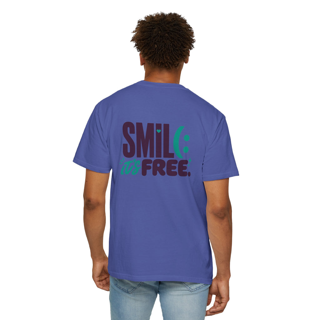 SMIL(: IT’S FREE. Front & Back Garment-Dyed Graphic Tee