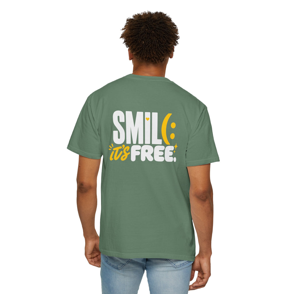 SMIL(: IT’S FREE. White & Yellow Front-and-Back Garment-Dyed Tee