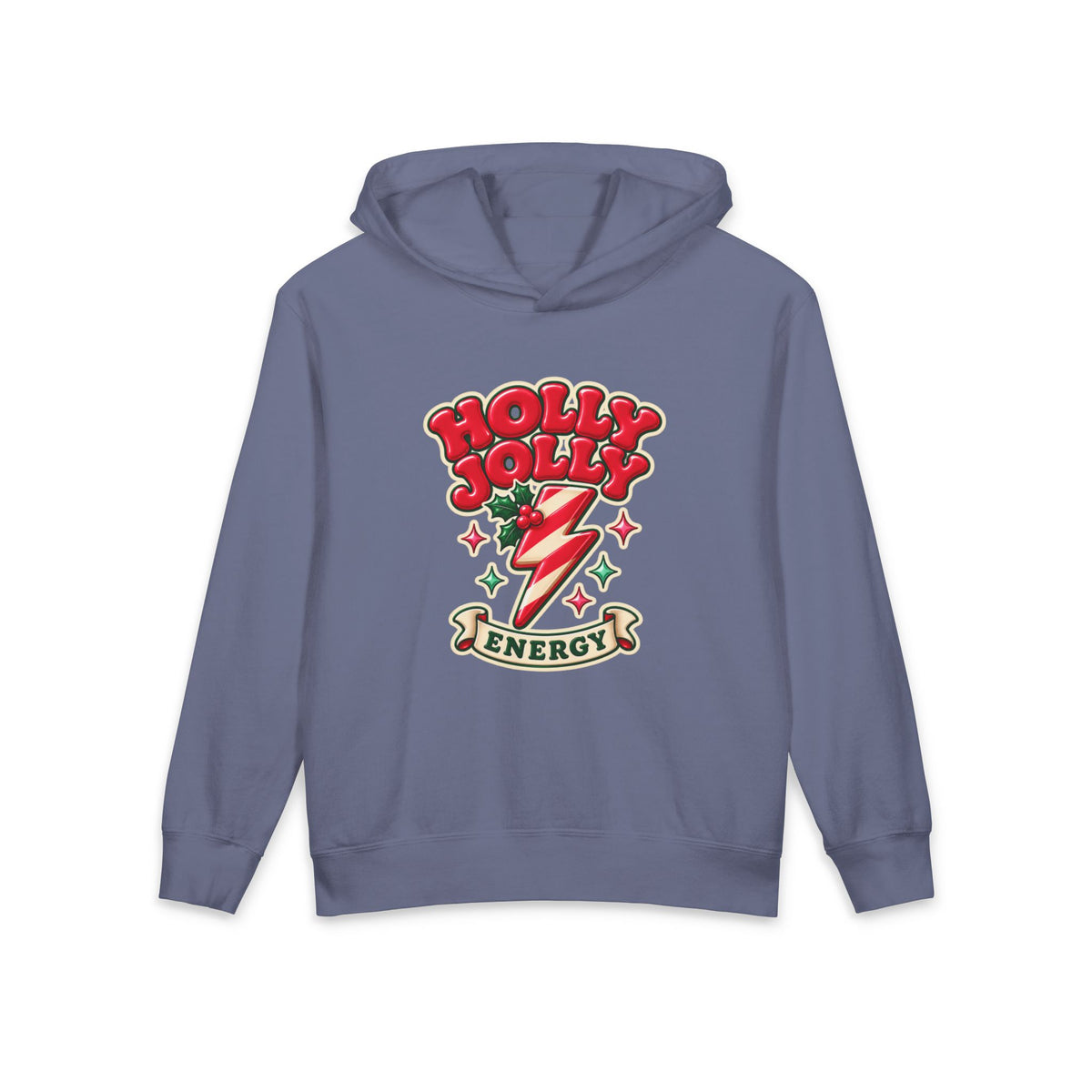Holly Jolly Energy Youth Hoodie — Retro Christmas Lightning Kids Sweatshirt