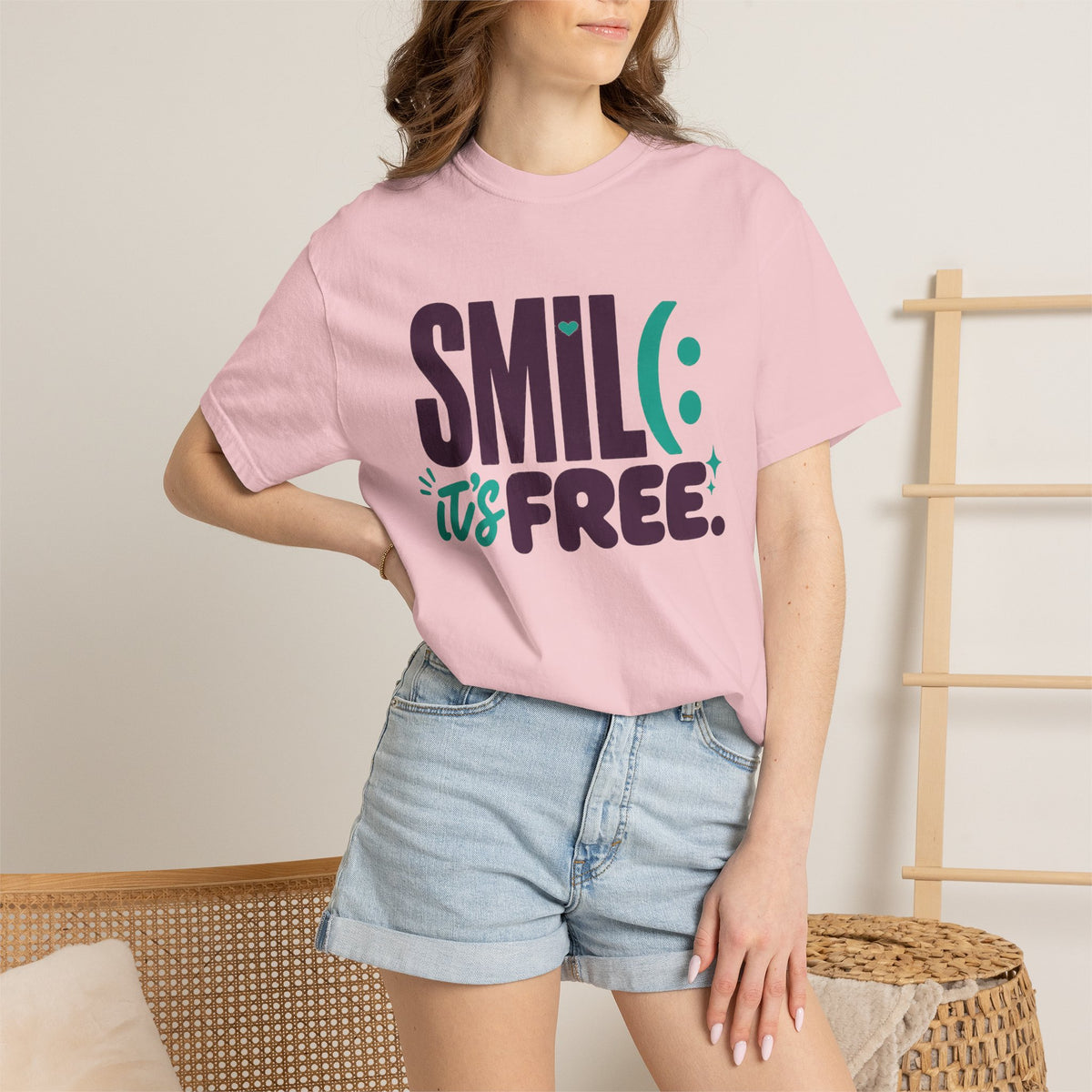 SMIL(: IT’S FREE. Plum & Teal Garment-Dyed Graphic Tee