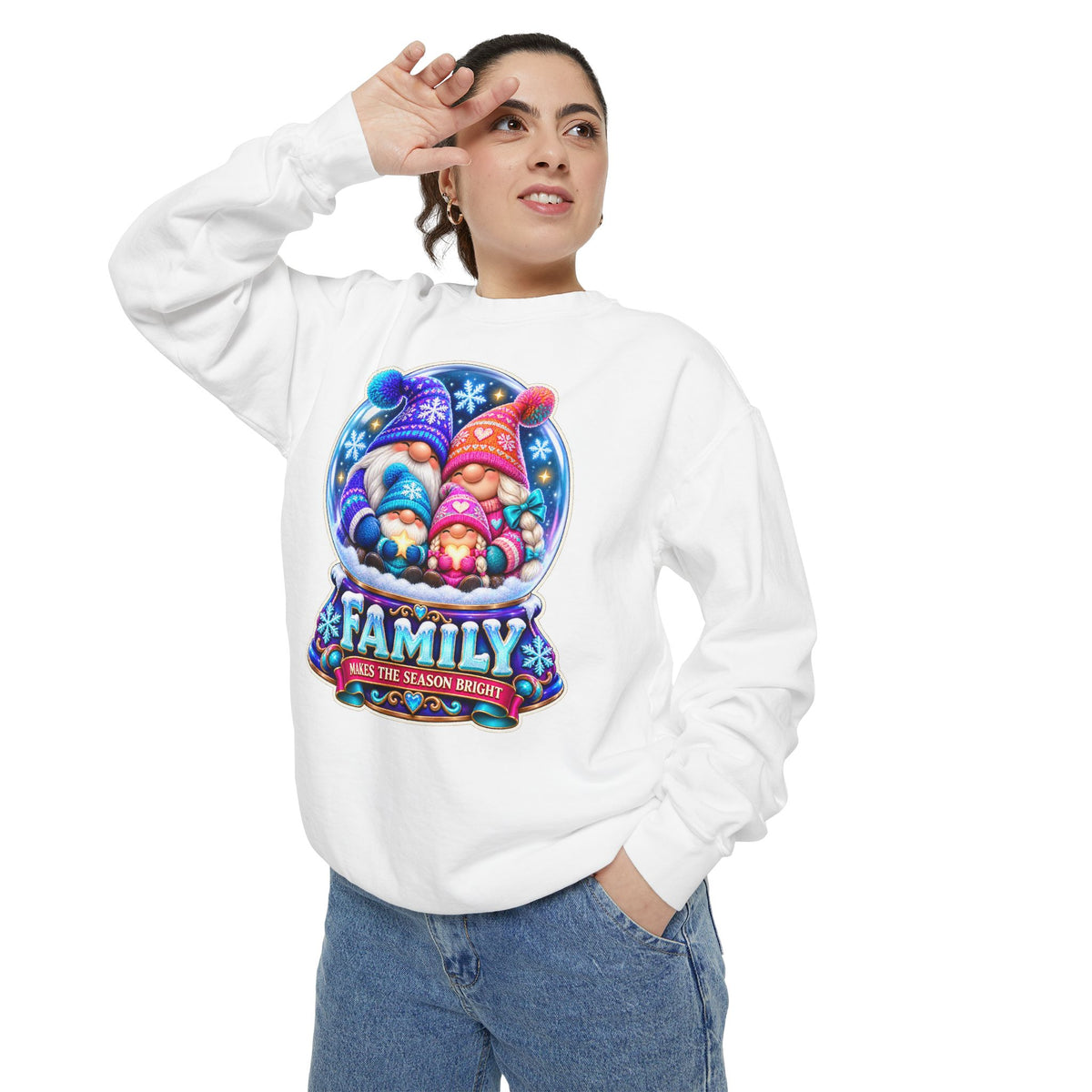 Family Gnome Christmas Sweatshirt "Family Makes the Season Bright"