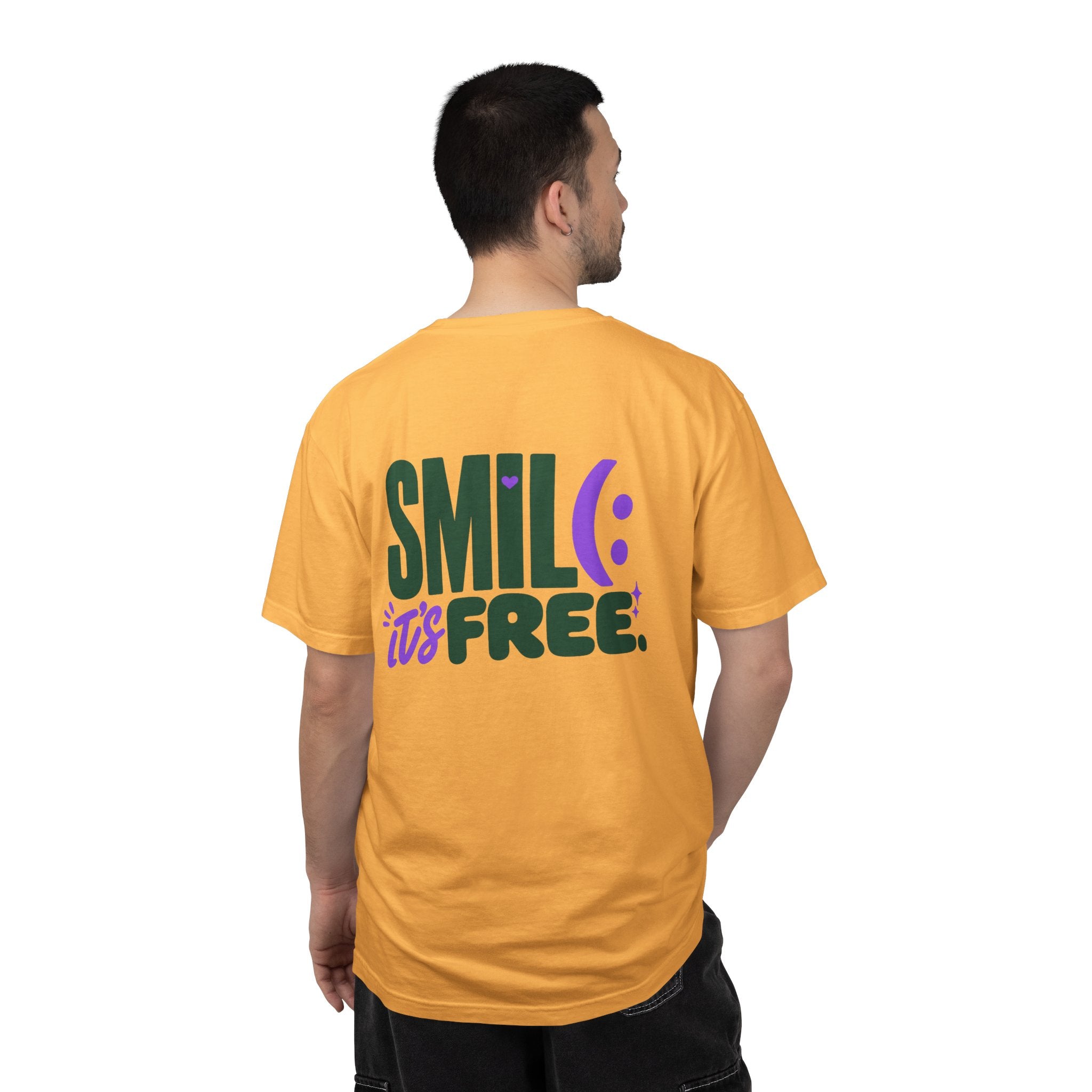 SMIL(: IT’S FREE. Green & Purple Front-and-Back Garment-Dyed Tee
