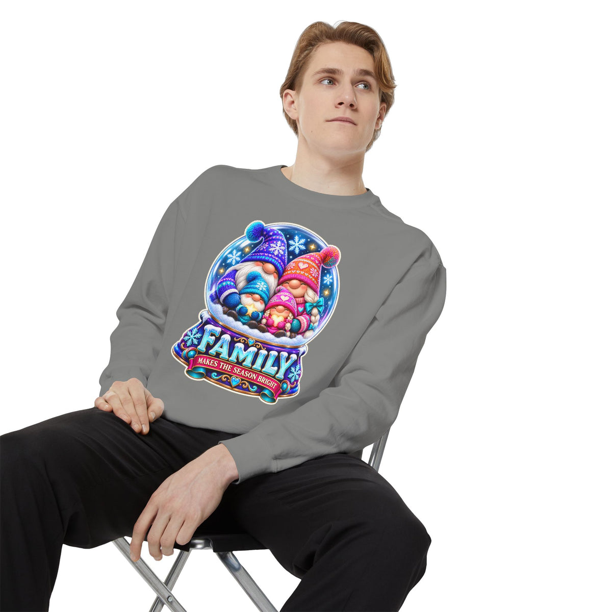 Family Gnome Christmas Sweatshirt "Family Makes the Season Bright"