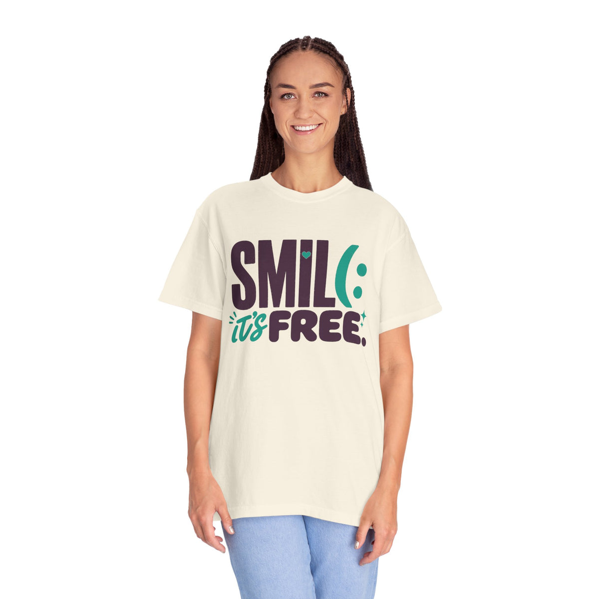 SMIL(: IT’S FREE. Plum & Teal Garment-Dyed Graphic Tee