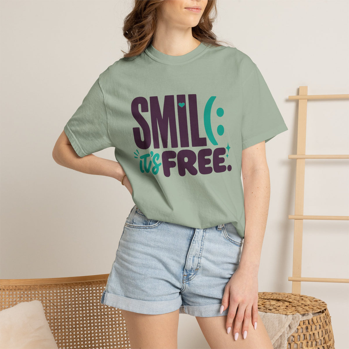 SMIL(: IT’S FREE. Plum & Teal Garment-Dyed Graphic Tee