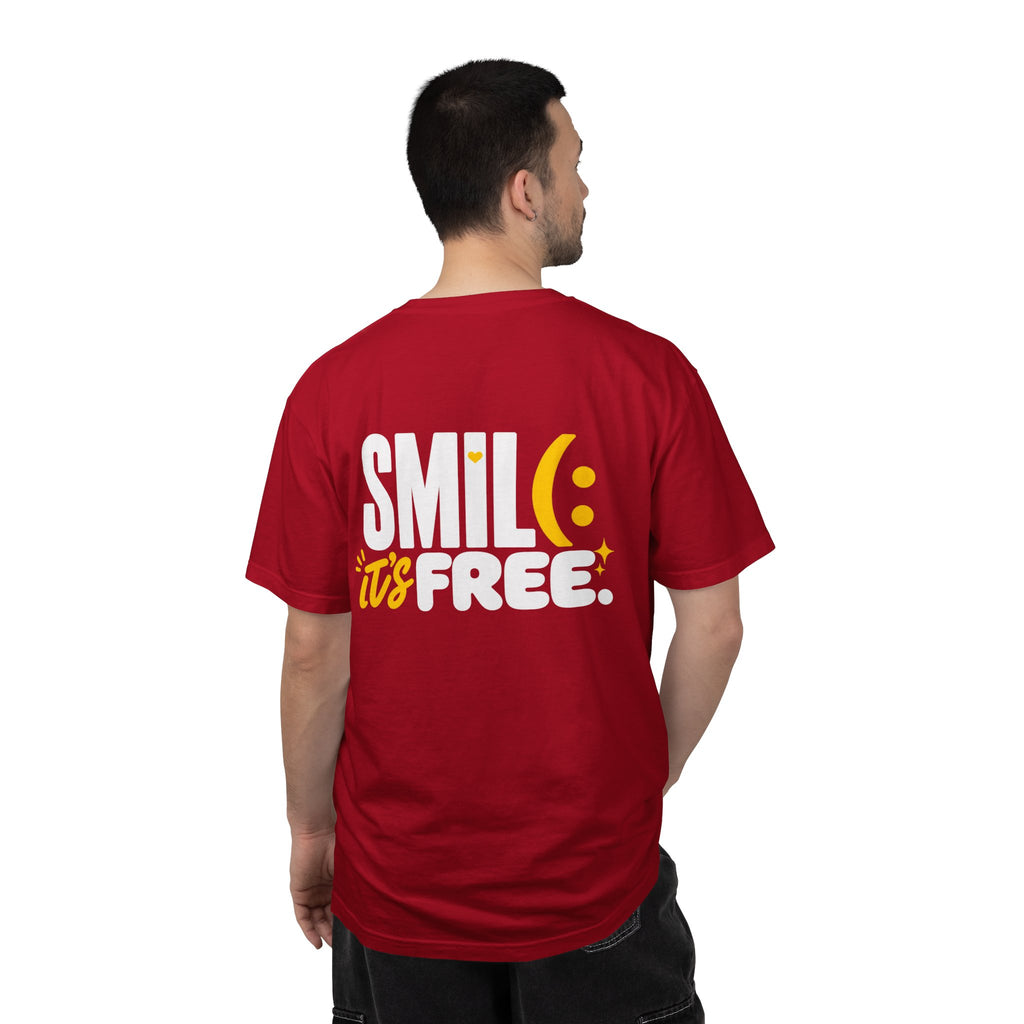 SMIL(: IT’S FREE. White & Yellow Front-and-Back Garment-Dyed Tee