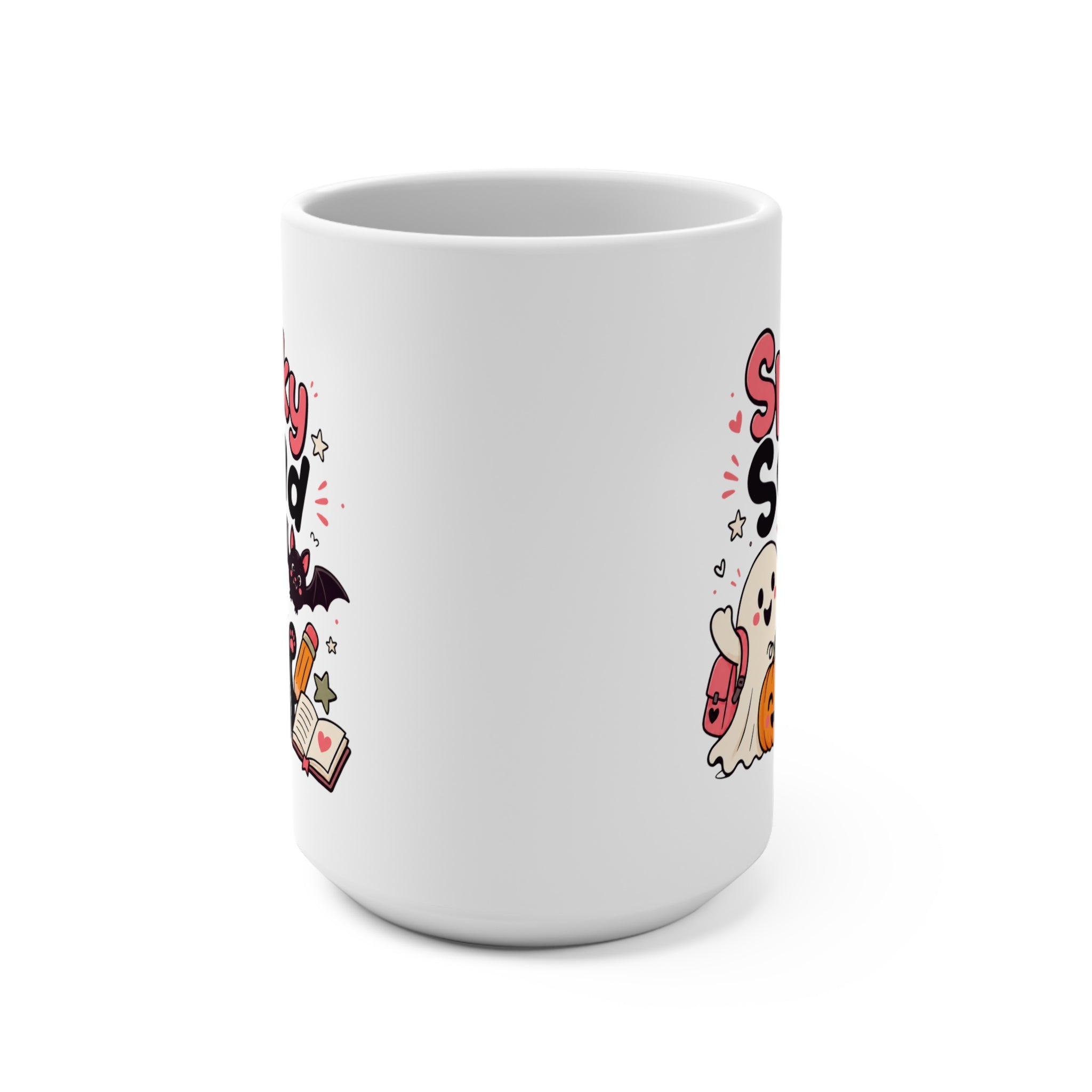 Spooky Squad Halloween Mug - Cute Halloween Coffee Cup - Black Cat, Ghost, Pumpkin and Bat Gift for Kids, Teens and Fall Lovers