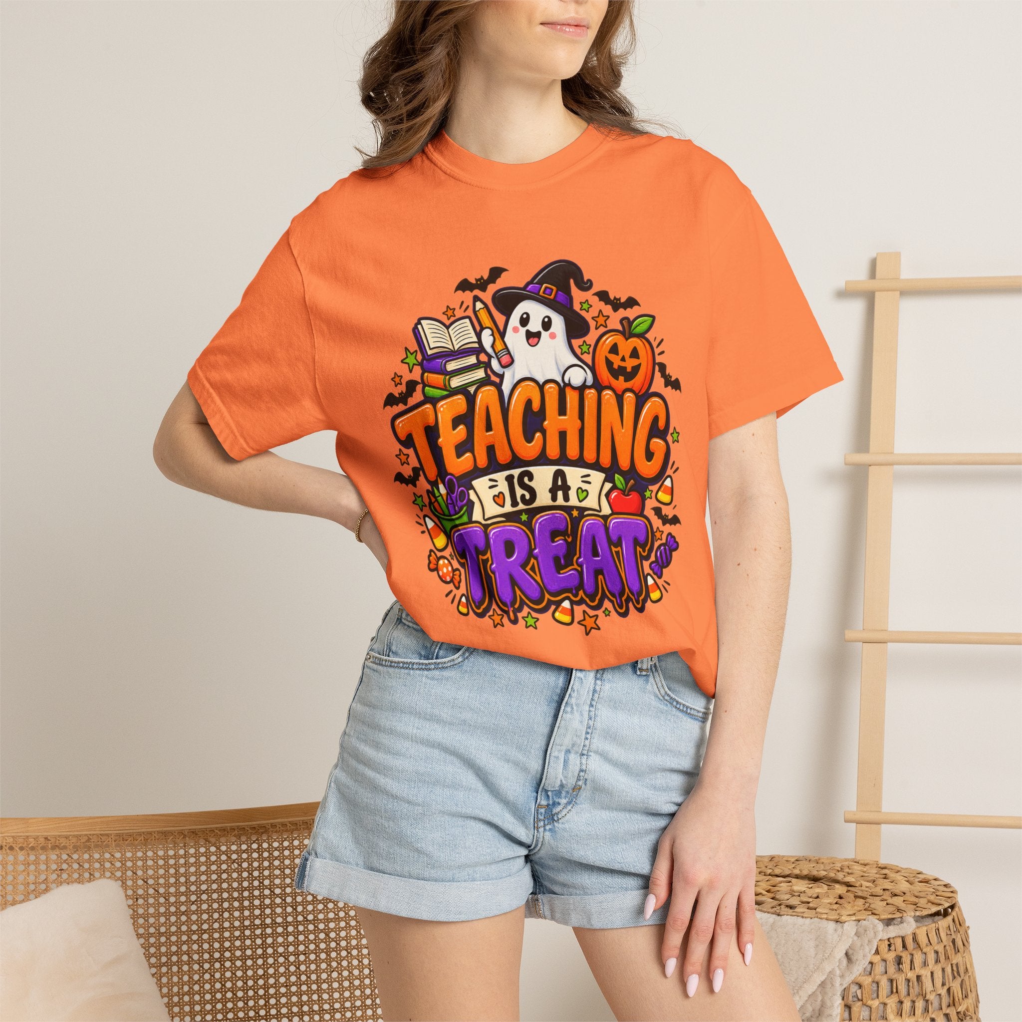 Teaching Is a Treat Halloween T-Shirt — Cute Ghost & Pumpkin Teacher Tee