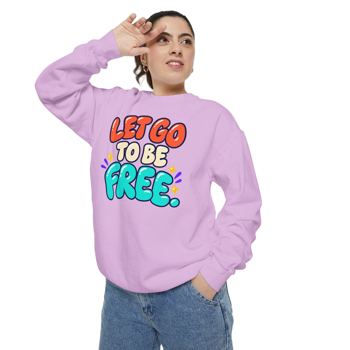 Let Go to Be Free Relaxed-Fit Sweatshirt — Lavender & Gray