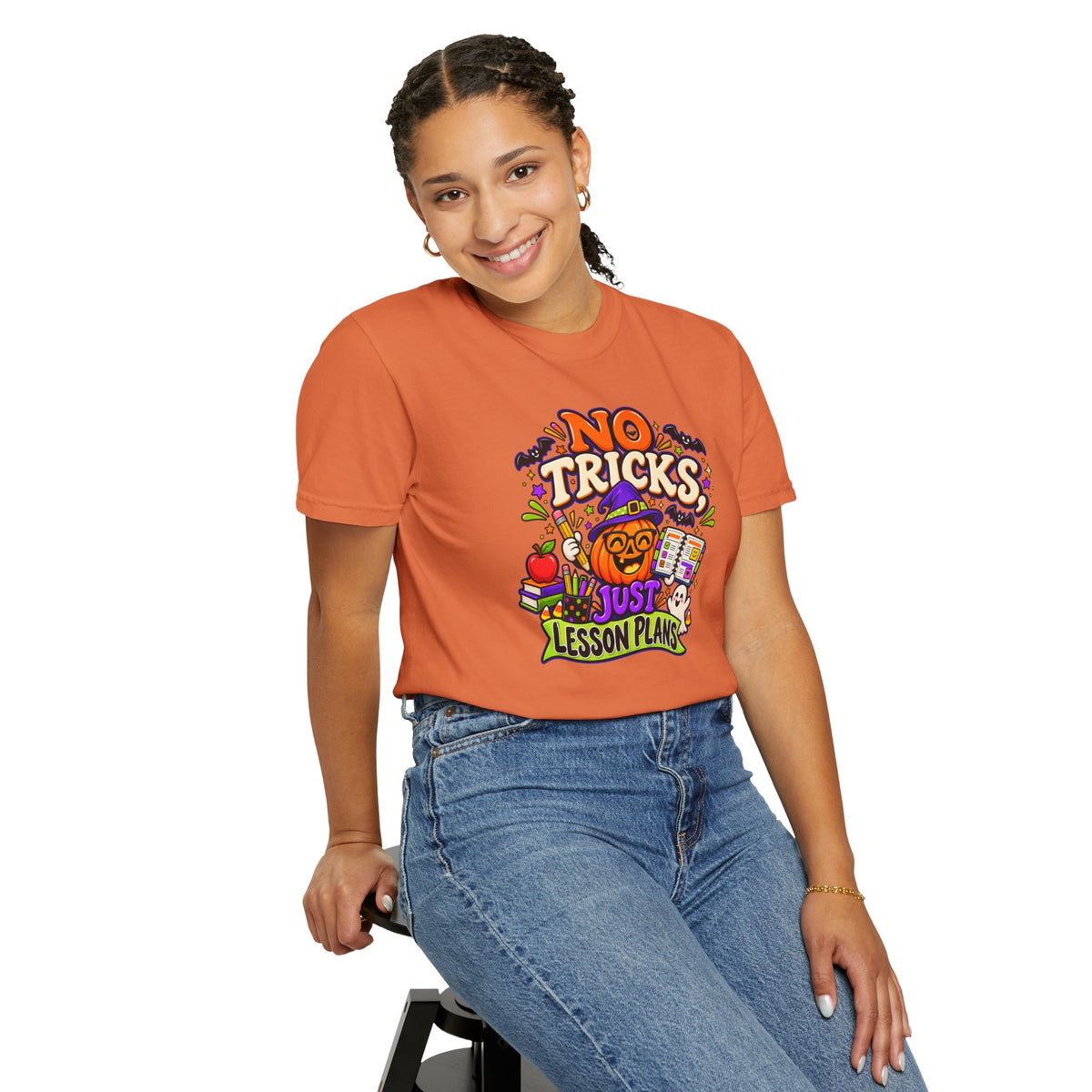 Halloween Teacher T-Shirt - "No Tricks, Just Lesson Plans"