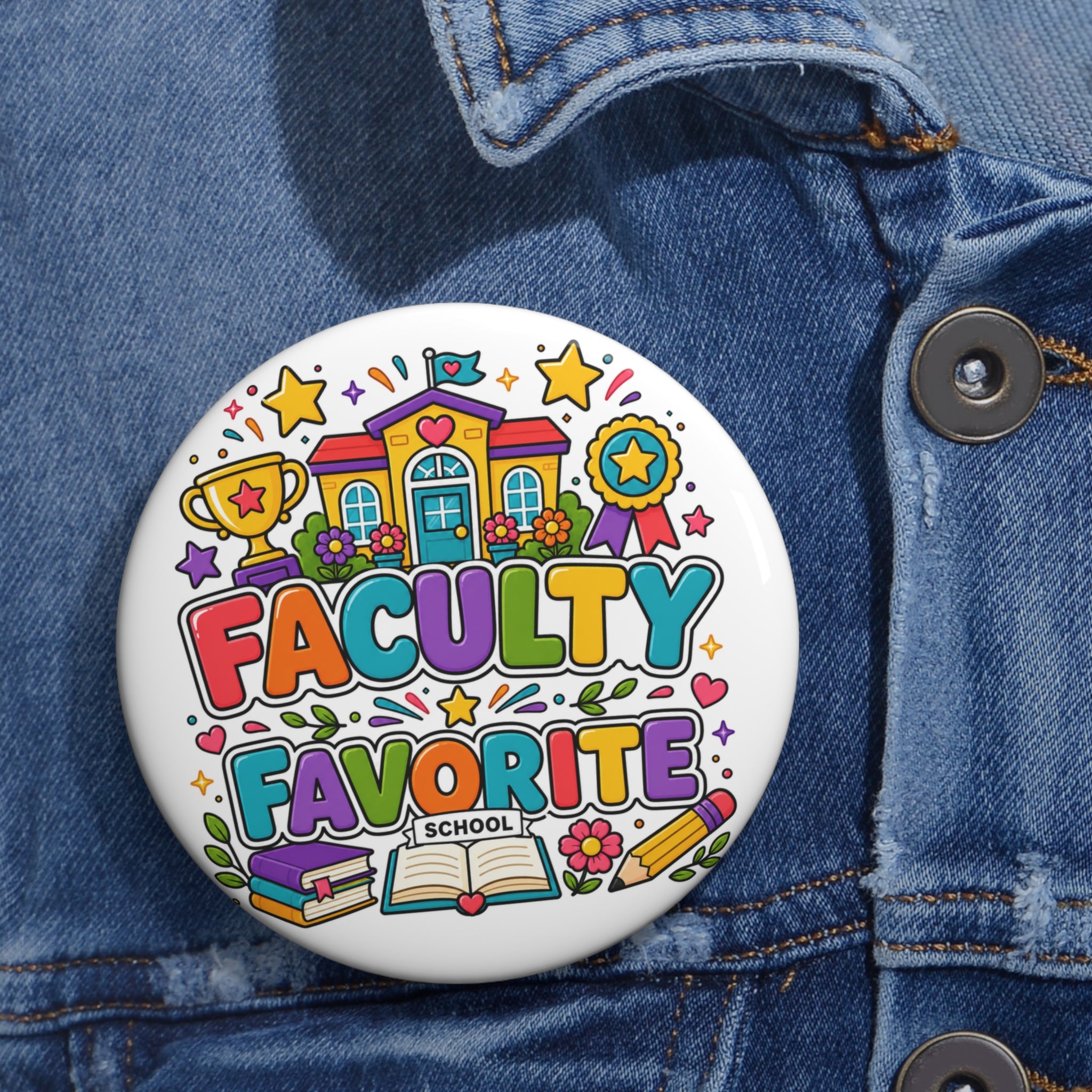 Faculty Favorite Pin, School Staff Appreciation Gift, 3 Inch Teacher Button