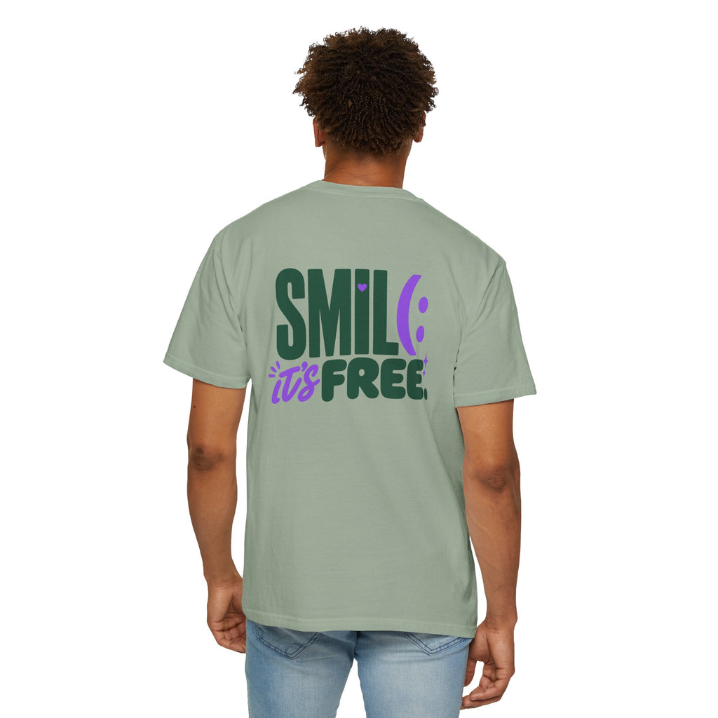 SMIL(: IT’S FREE. Green & Purple Front-and-Back Garment-Dyed Tee