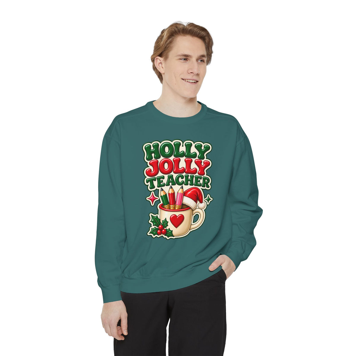 Holly Jolly Teacher Sweatshirt – Christmas Mug Holiday Teacher Gift