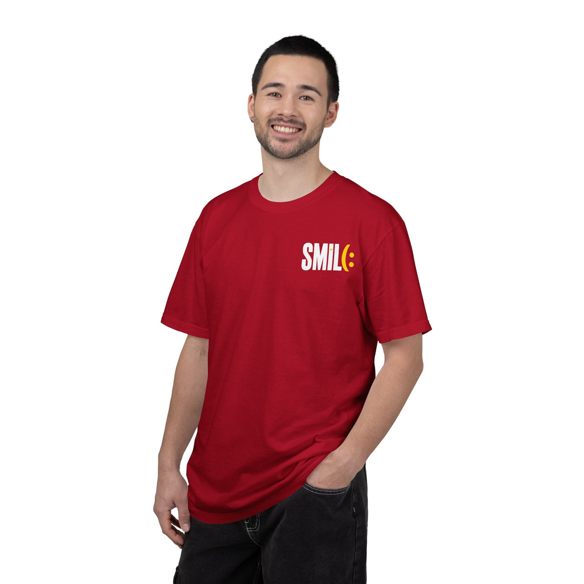 SMIL(: IT’S FREE. White & Yellow Front-and-Back Garment-Dyed Tee