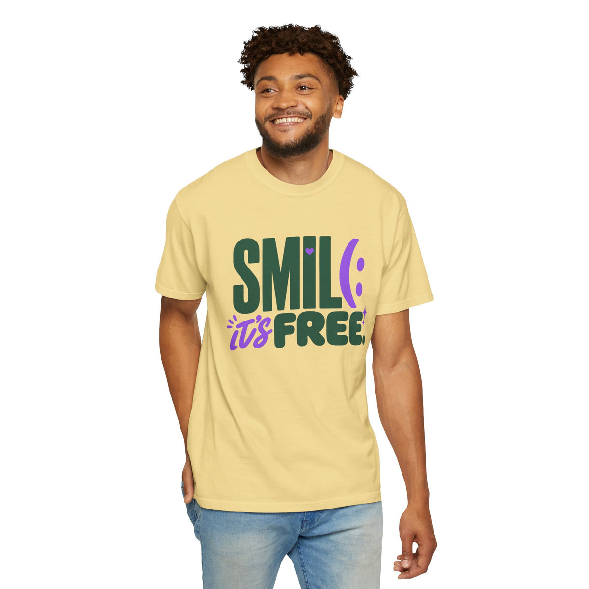 SMIL(: IT’S FREE. Forest Green & Purple Garment-Dyed Graphic Tee