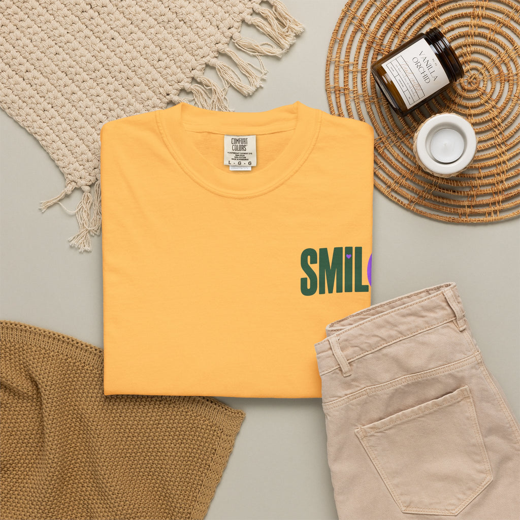 SMIL(: IT’S FREE. Green & Purple Front-and-Back Garment-Dyed Tee