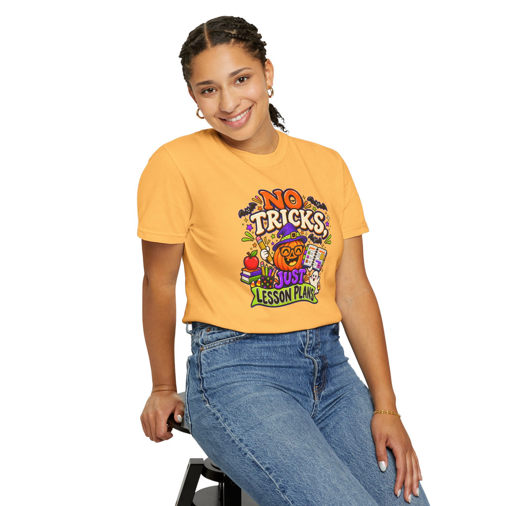 Halloween Teacher T-Shirt - "No Tricks, Just Lesson Plans"