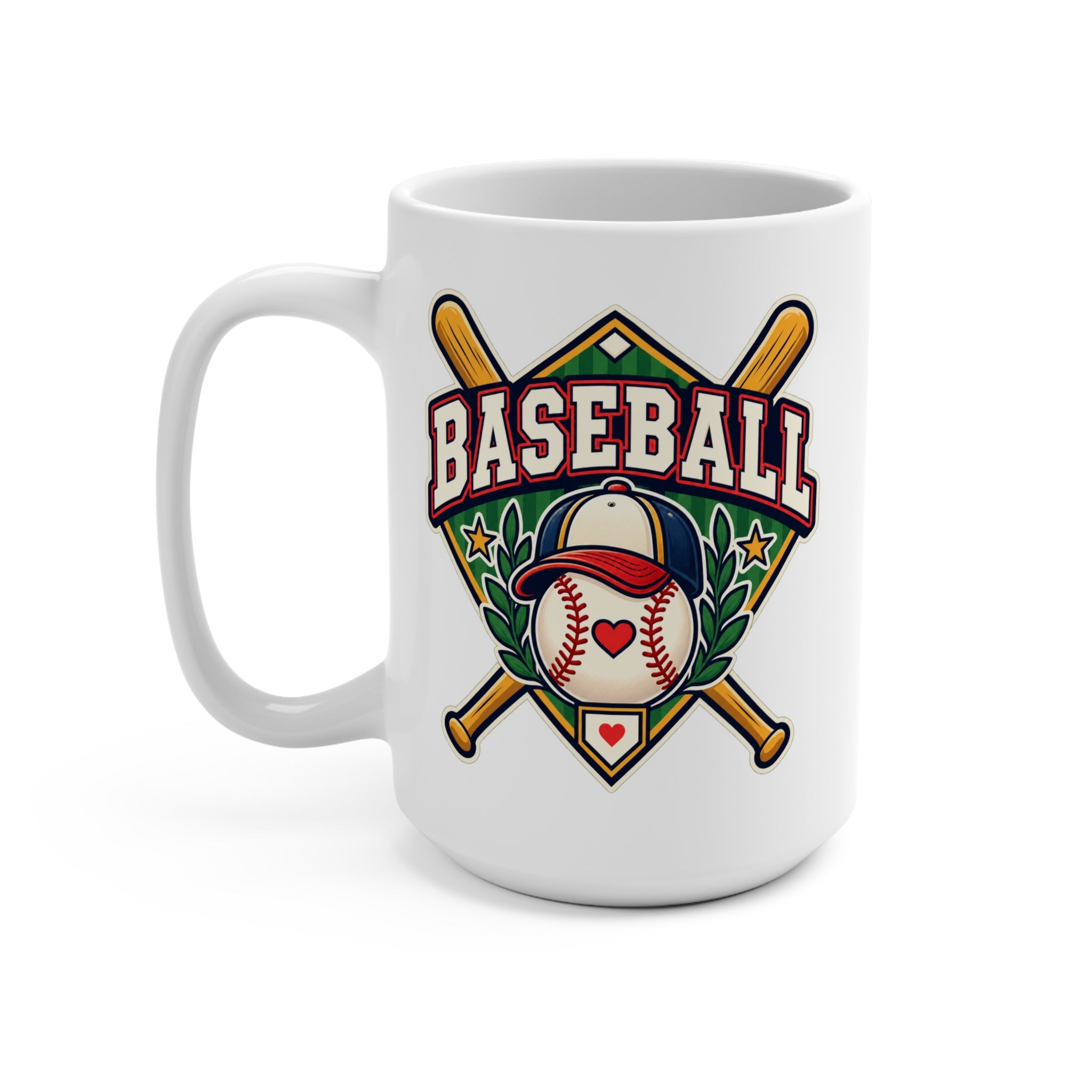Baseball Heart and Cap Mug – Heart Ball & Crossed Bats Coffee Cup