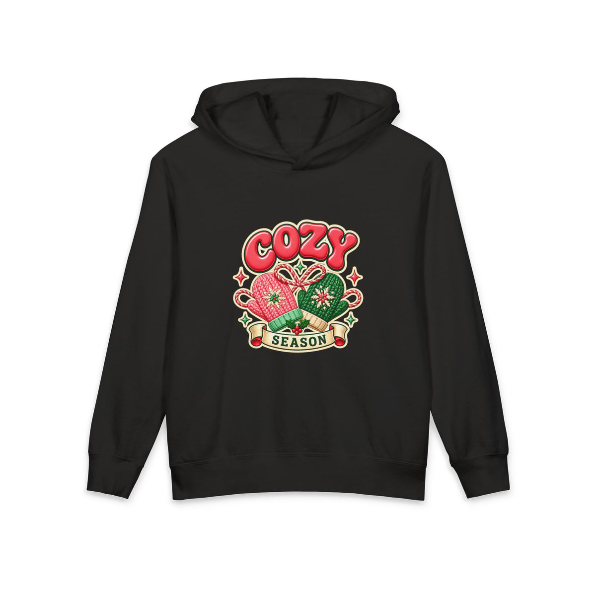 Cozy Season Youth Hoodie — Cute Mittens Christmas Pullover