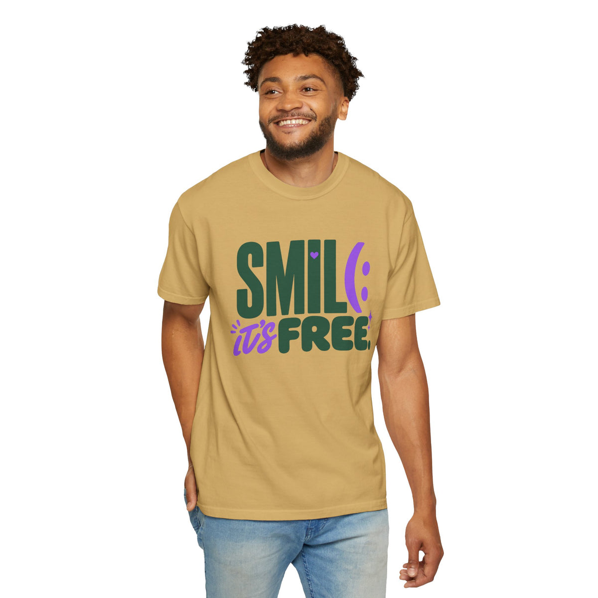 SMIL(: IT’S FREE. Forest Green & Purple Garment-Dyed Graphic Tee