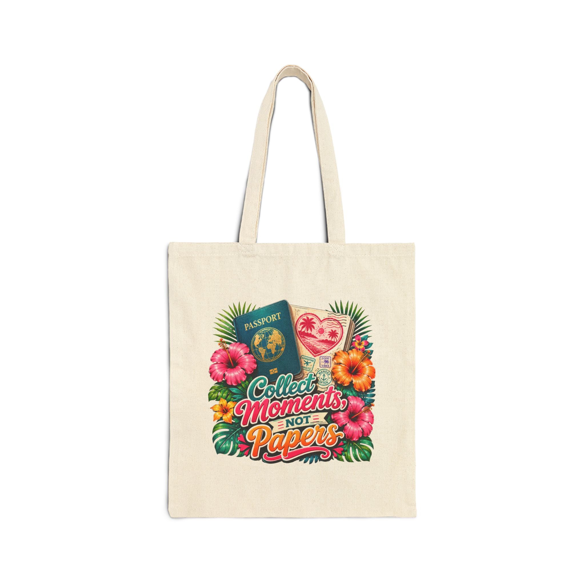 Collect Moments Not Papers - Tropical Travel Canvas Tote
