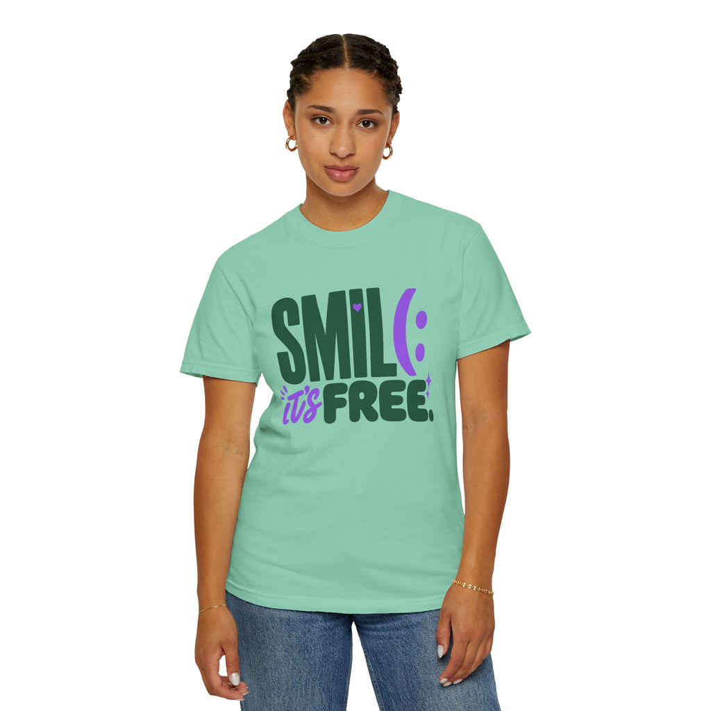SMIL(: IT’S FREE. Forest Green & Purple Garment-Dyed Graphic Tee