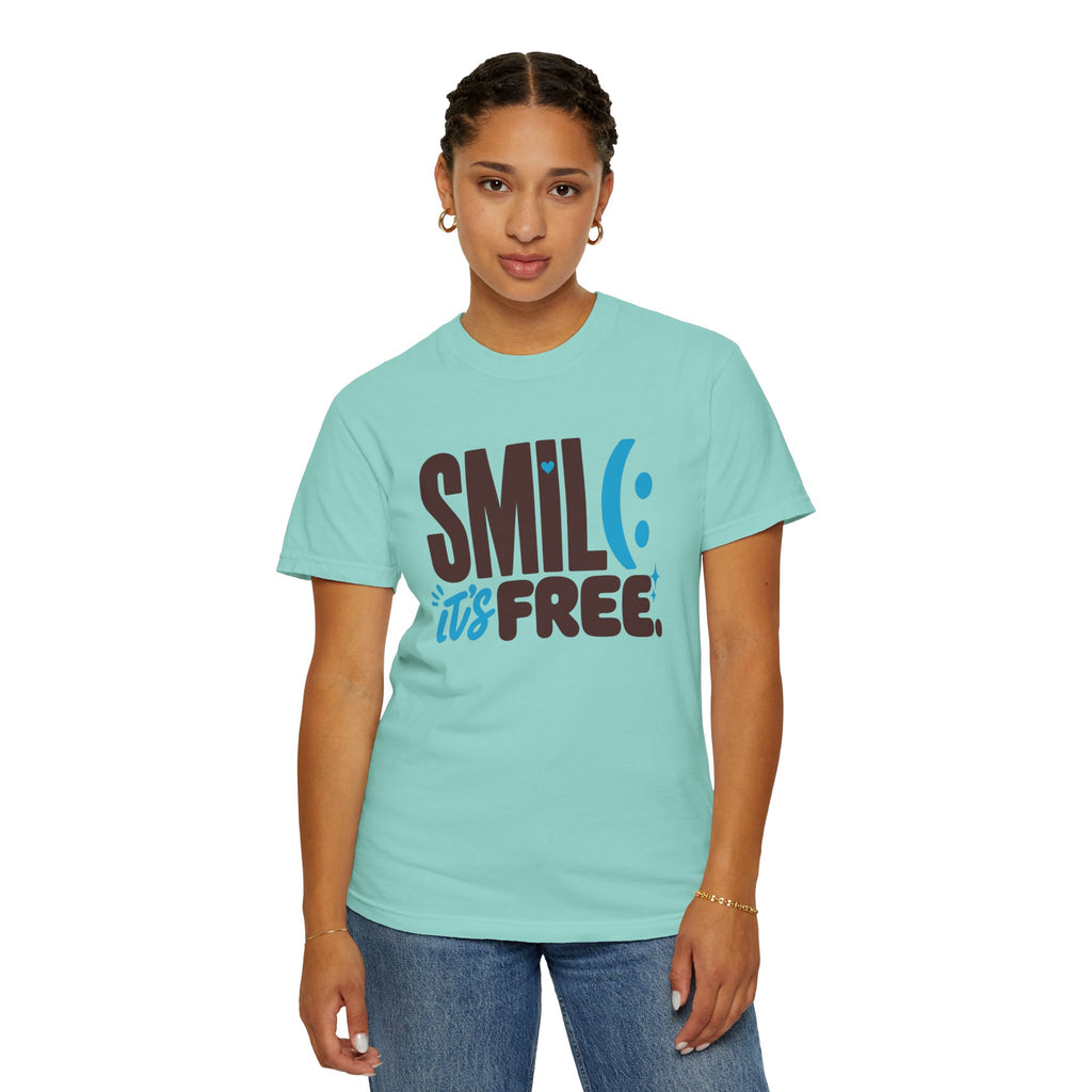SMIL(: IT’S FREE. Brown & Bright Blue Garment-Dyed Graphic Tee