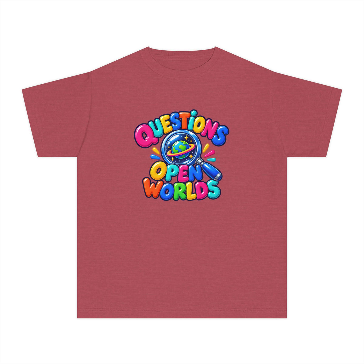 🌍 Questions Open Worlds Colorful Space Graphic Youth Tee