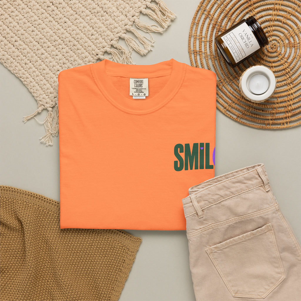 SMIL(: IT’S FREE. Green & Purple Front-and-Back Garment-Dyed Tee