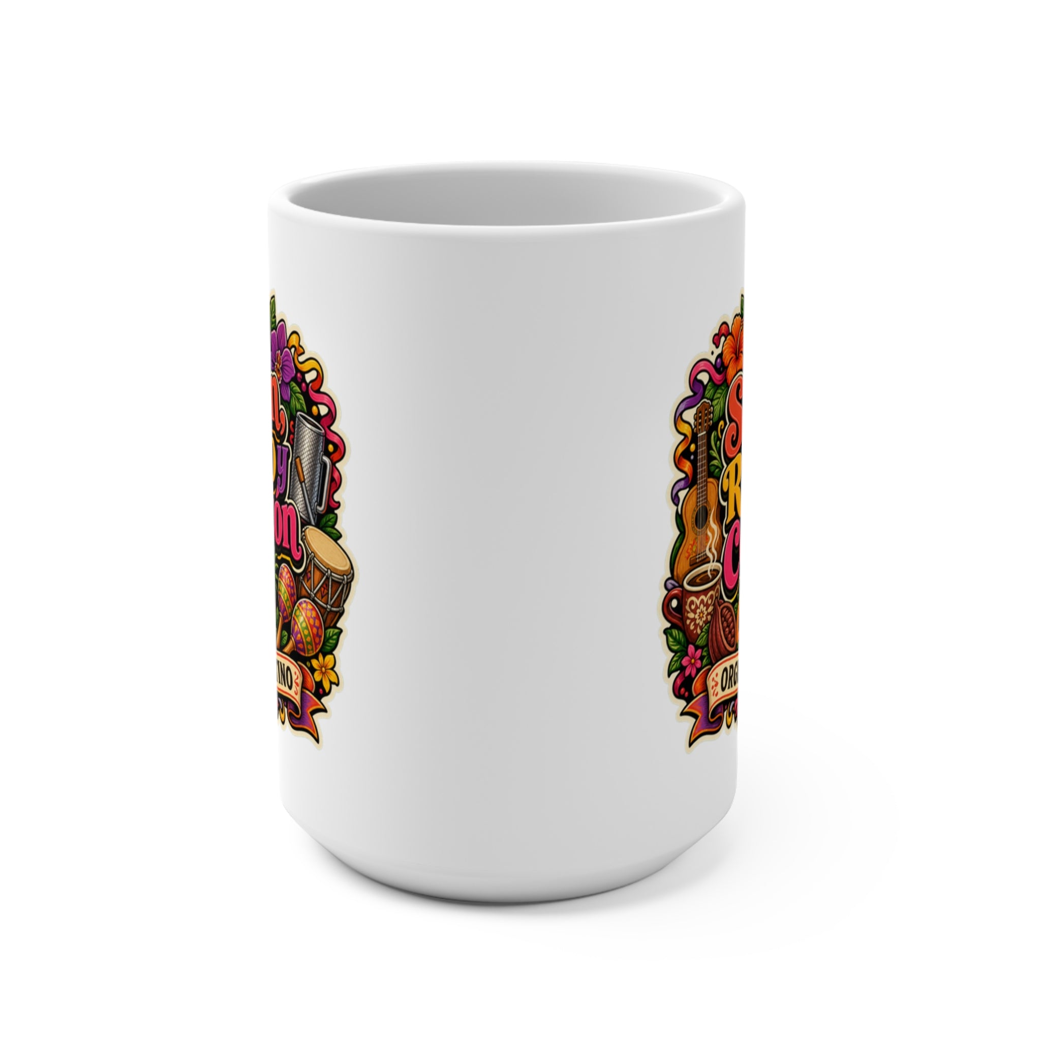 Sazón Ritmo y Corazón Mug - Orgullo Latino Coffee Cup - Colorful Hispanic Heritage Gift for Latino Families, Music Lovers and Foodies